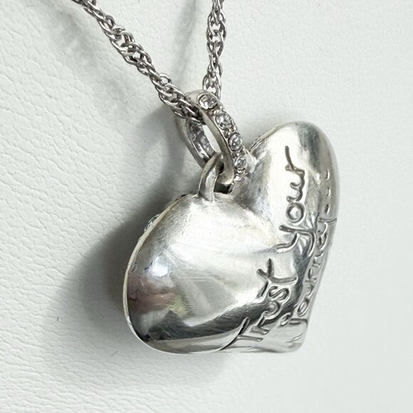Brighton Blue Crystal Heart Pendant Necklace Trust Your Journey Silver Plated - Picture 7 of 10